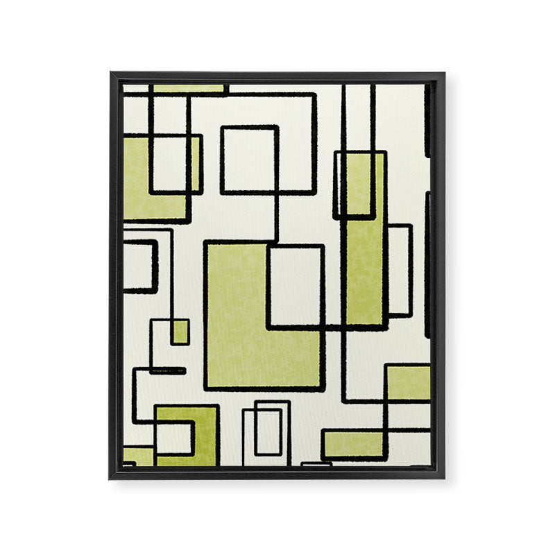 Piet Composition in Retro Avocado Sage Light Green Mid-Century Modern Minimalist Geometric Abstract Framed Canvas Print Gallery Image 6