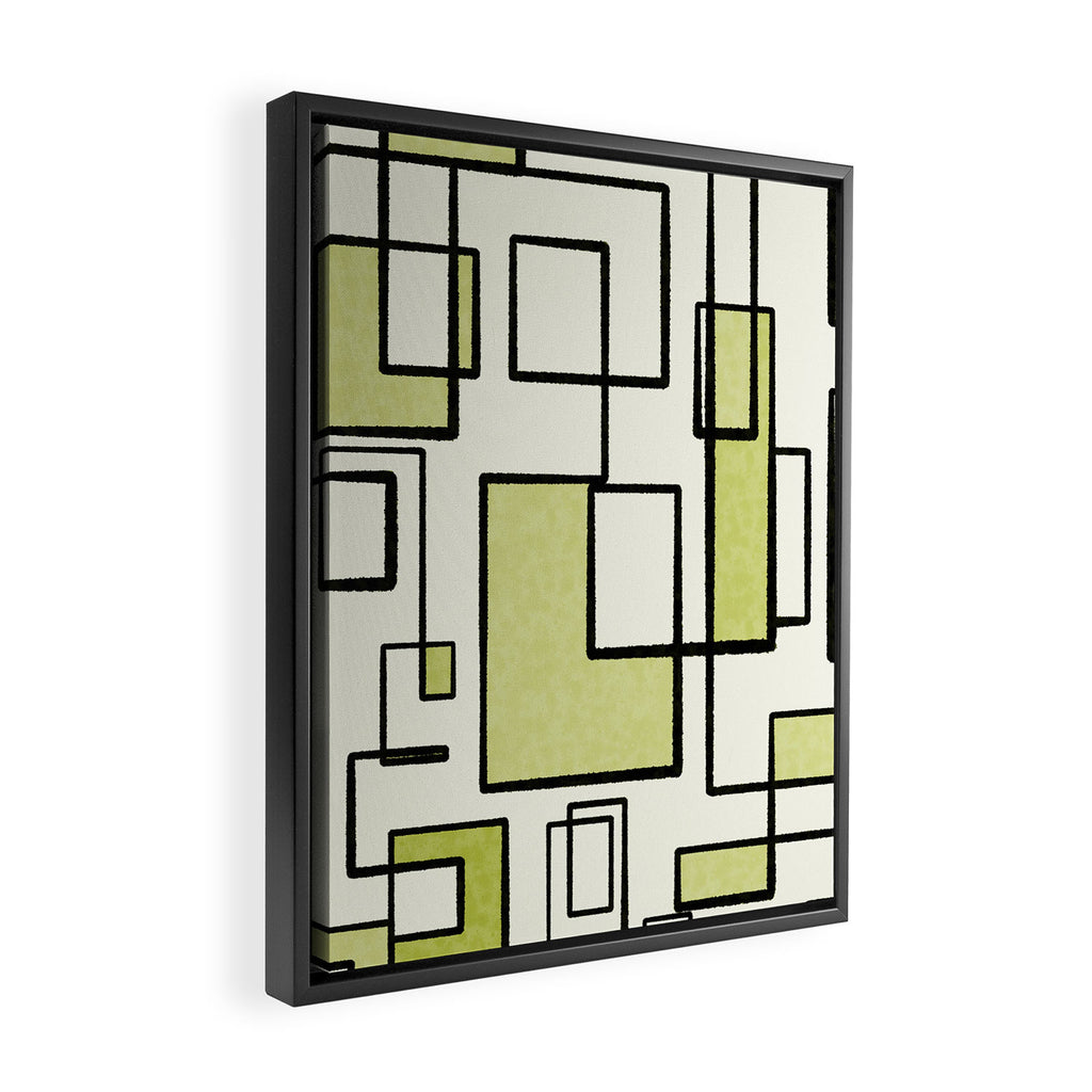 Piet Composition in Retro Avocado Sage Light Green Mid-Century Modern Minimalist Geometric Abstract Framed Canvas Print Gallery Image 2
