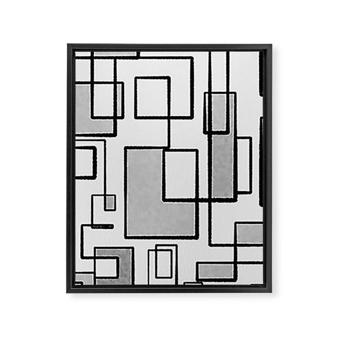 Piet Composition - Mid-Century Modern Minimalist Geometric Abstract in Gray Framed Canvas Print Gallery Image 1