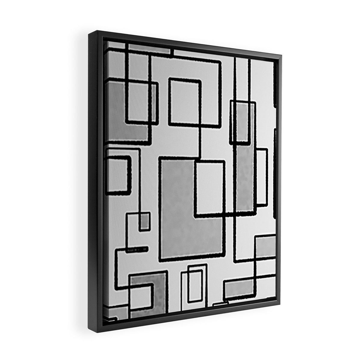 Piet Composition - Mid-Century Modern Minimalist Geometric Abstract in Gray Framed Canvas Print Gallery Image 2