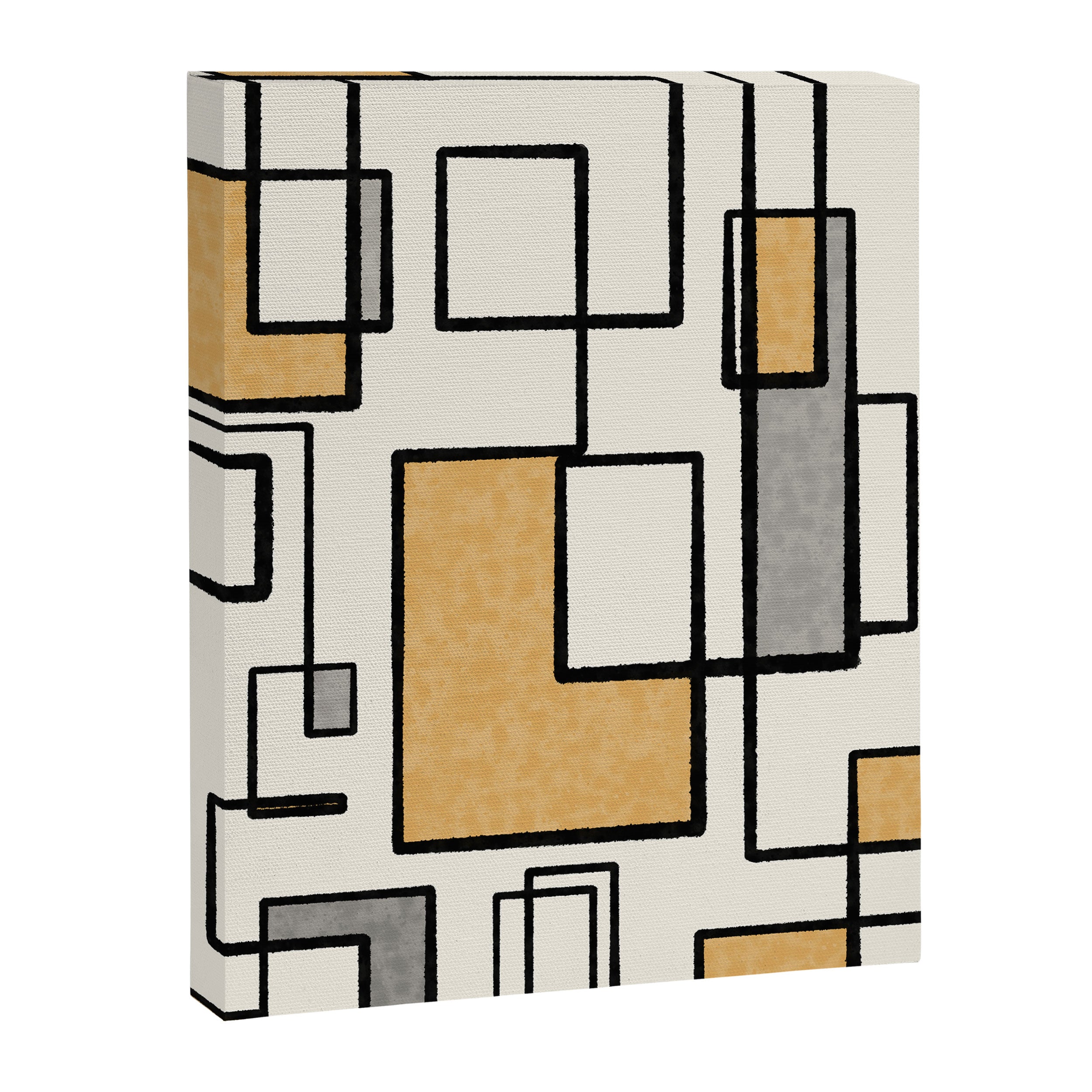 Piet Composition - Mid-Century Modern Minimalist Geometric Abstract in Muted Mustard Gold Gray Cream Canvas Print Gallery Image 6
