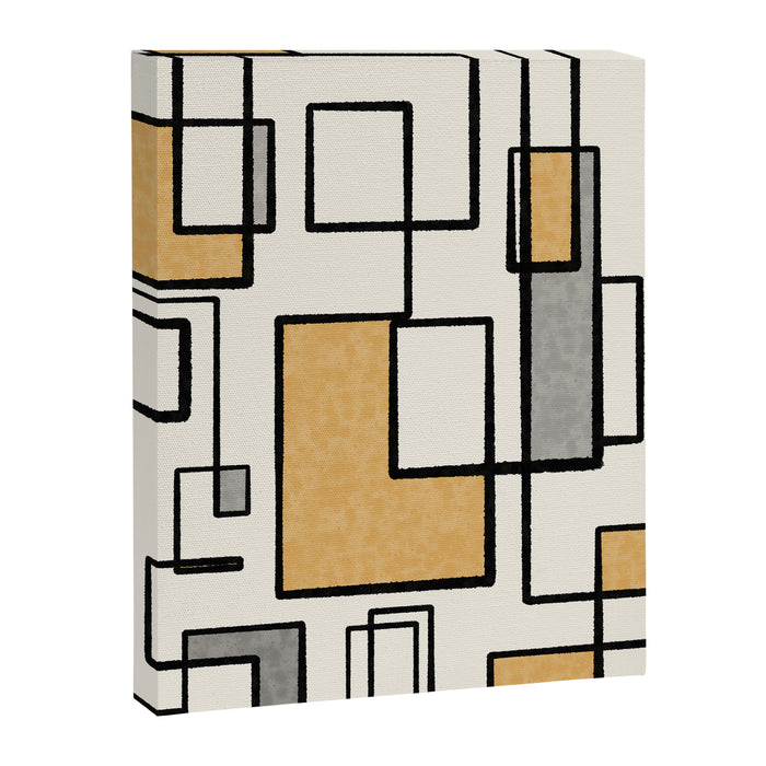 Piet Composition - Mid-Century Modern Minimalist Geometric Abstract in Muted Mustard Gold Gray Cream Canvas Print Gallery Image 1