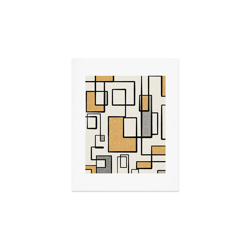 Piet Composition - Mid-Century Modern Minimalist Geometric Abstract in Muted Mustard Gold Gray Cream Art Print Gallery Image 1