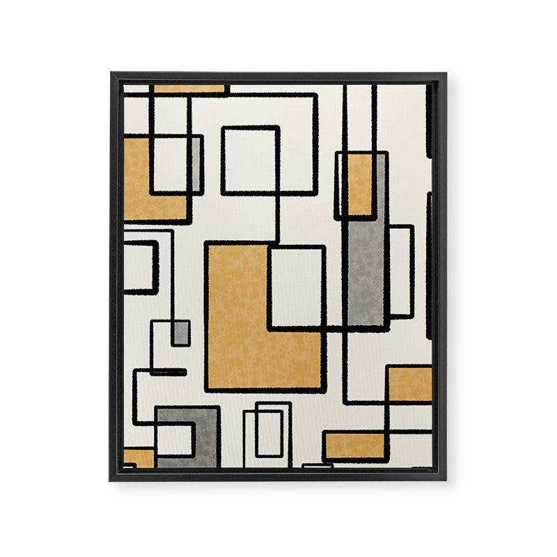 Piet Composition - Mid-Century Modern Minimalist Geometric Abstract in Muted Mustard Gold Gray Cream Framed Canvas Print Gallery Image 6