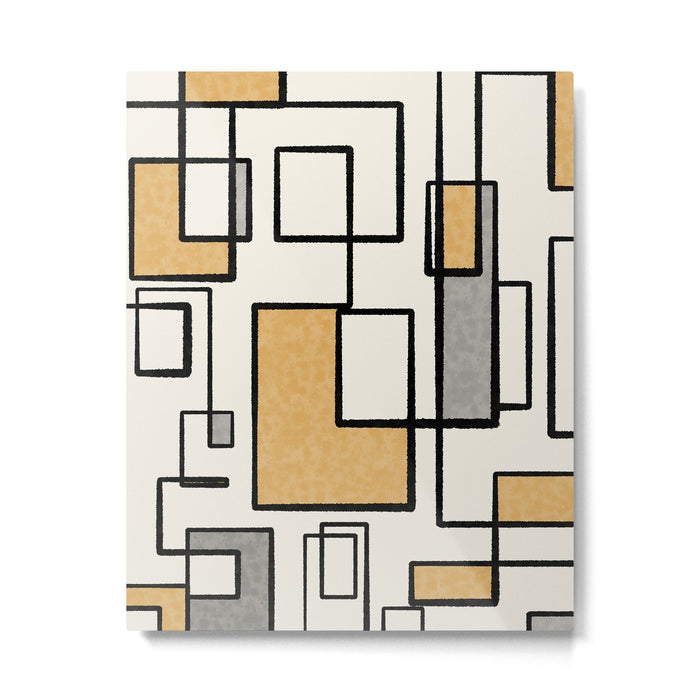 Piet Composition - Mid-Century Modern Minimalist Geometric Abstract in Muted Mustard Gold Gray Cream Metal Print Gallery Image 1