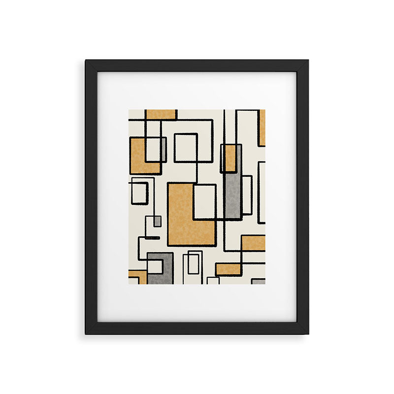 Piet Composition - Mid-Century Modern Minimalist Geometric Abstract in Muted Mustard Gold Gray Cream Framed Art Print Gallery Image 5