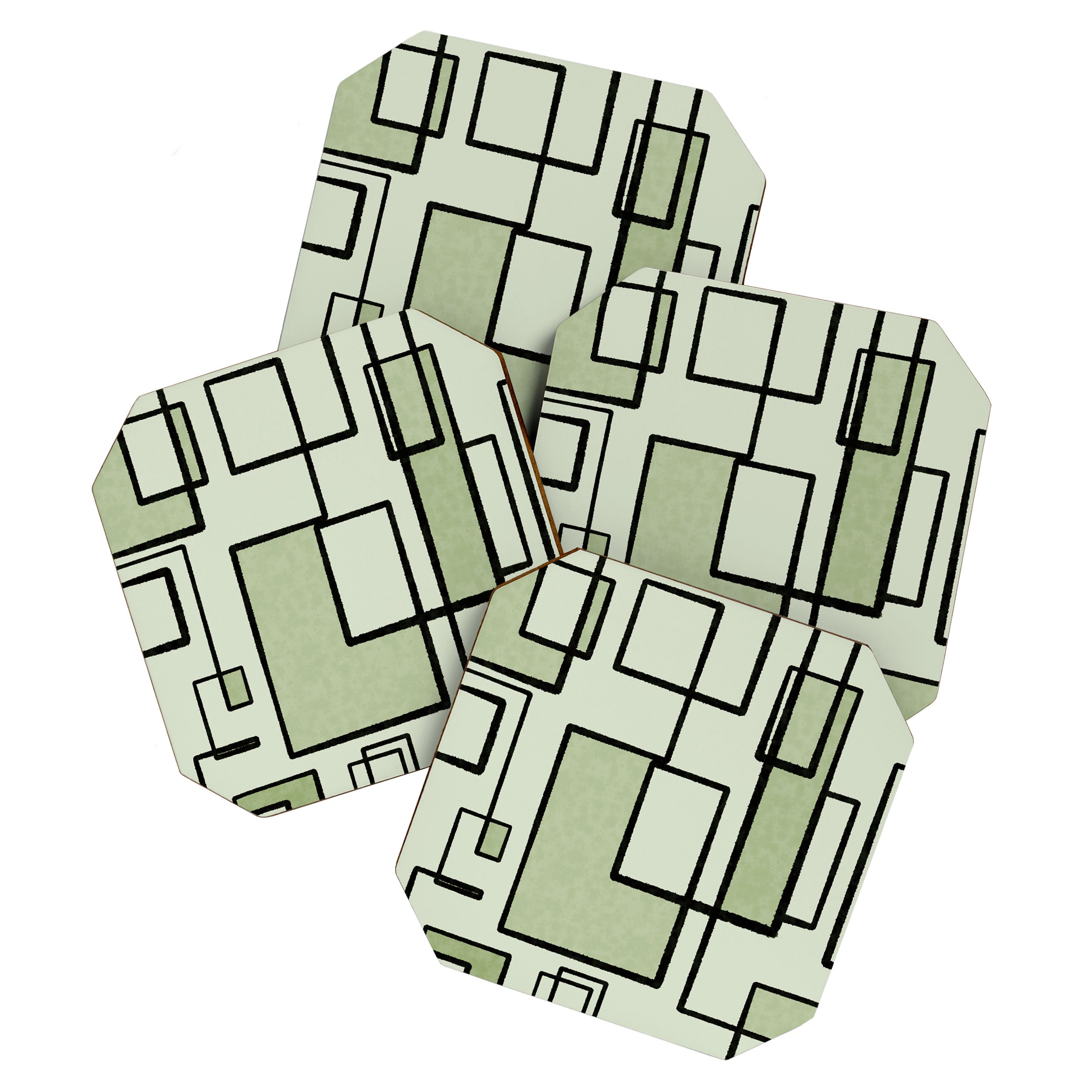 Piet Composition  Sage Green - Mid-Century Modern Minimalist Geometric Abstract  Coaster Gallery Image 1