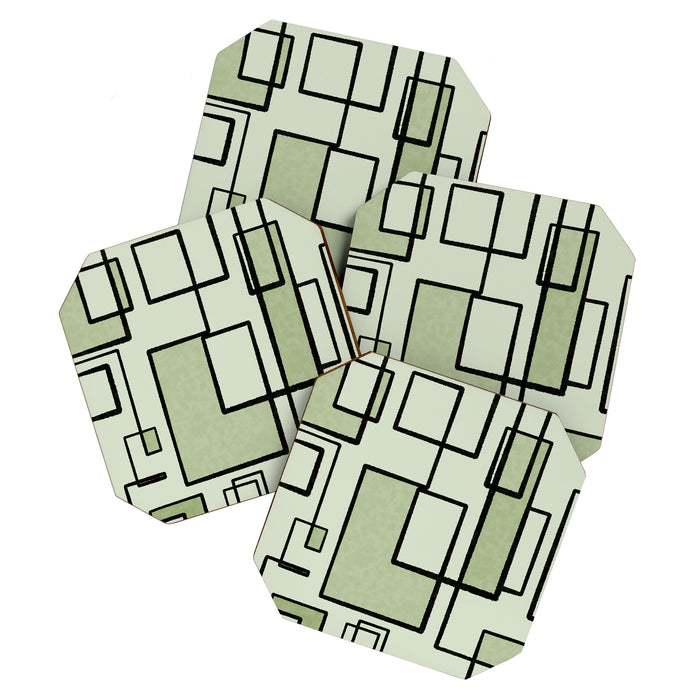 Piet Composition  Sage Green - Mid-Century Modern Minimalist Geometric Abstract  Coaster Gallery Image 1
