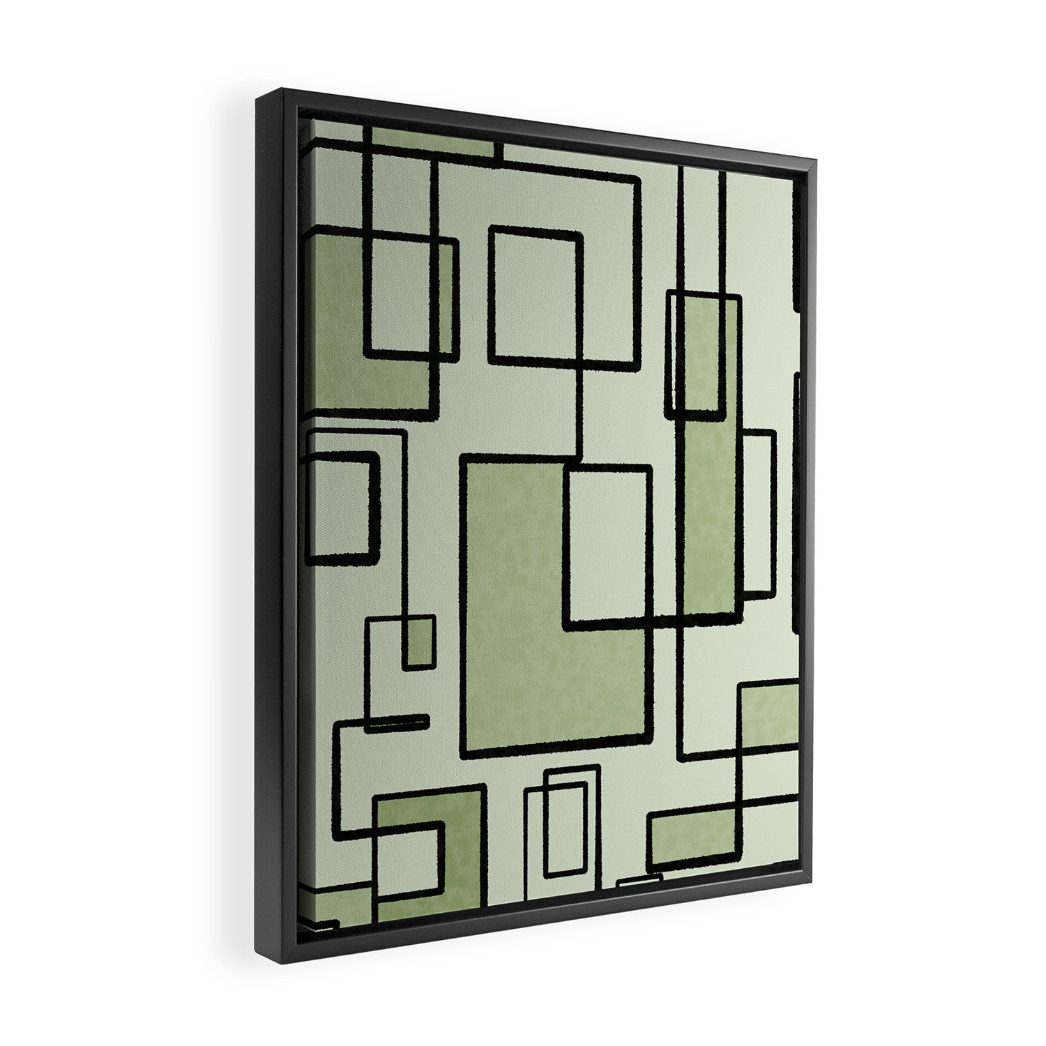 Piet Composition  Sage Green - Mid-Century Modern Minimalist Geometric Abstract  Framed Canvas Print Gallery Image 2