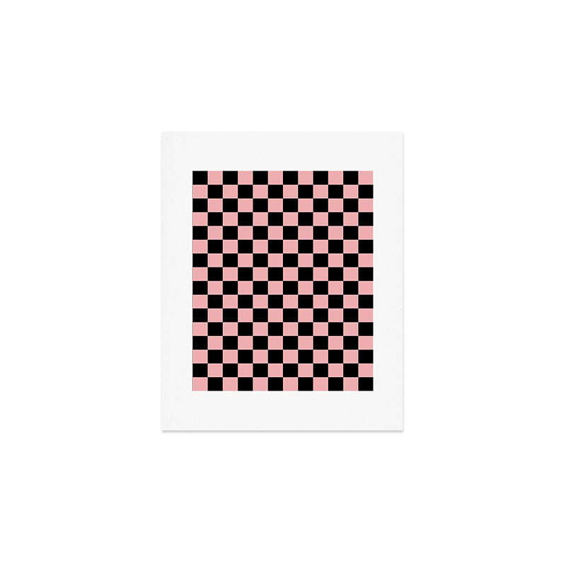 Pink and Black Checkered Checkerboard Check Pattern Art Print Gallery Image 1
