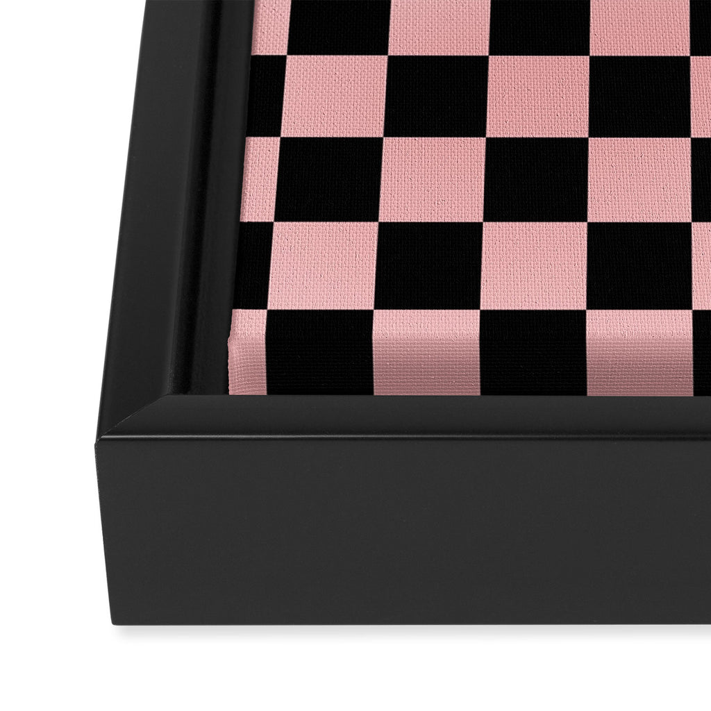 Pink and Black Checkered Checkerboard Check Pattern Framed Canvas Print Gallery Image 3