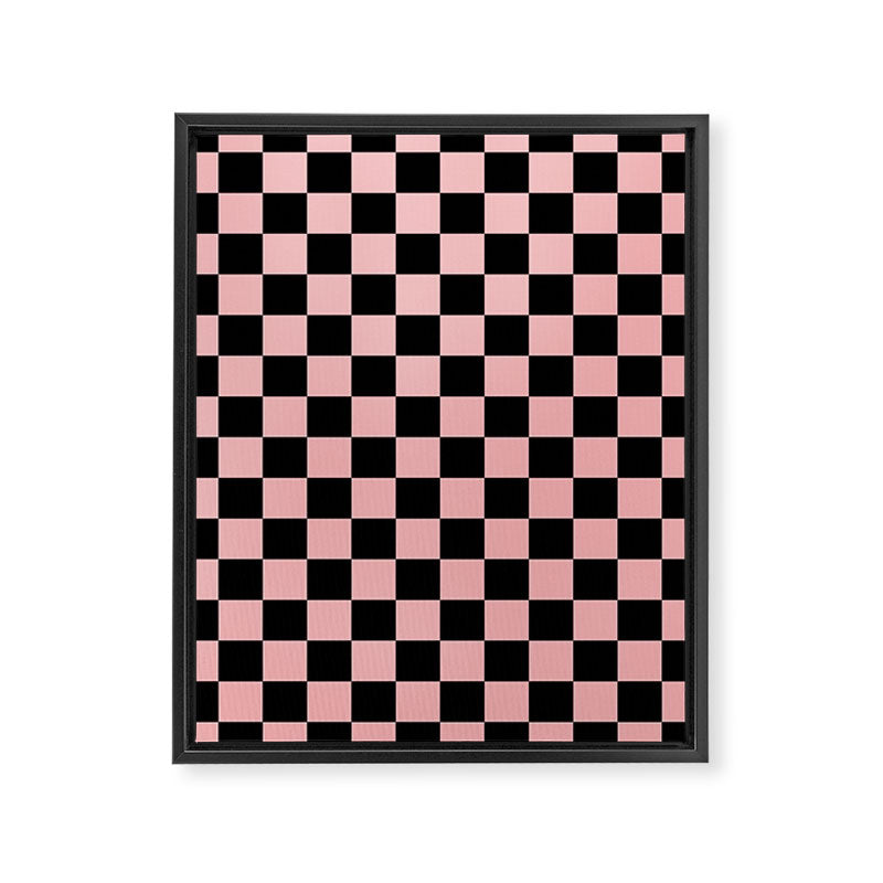 Pink and Black Checkered Checkerboard Check Pattern Framed Canvas Print Gallery Image 8