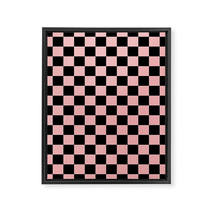 Pink and Black Checkered Checkerboard Check Pattern Framed Canvas Print Gallery Image 1