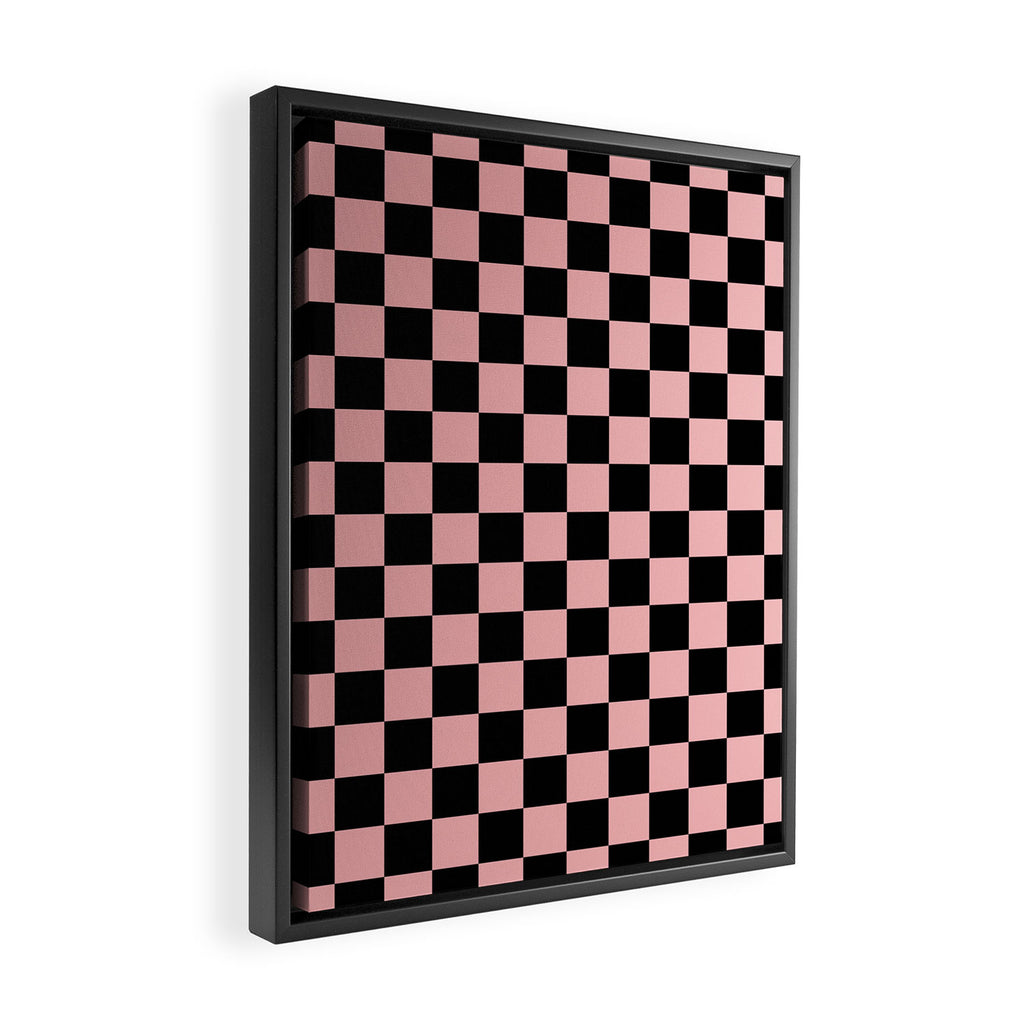 Pink and Black Checkered Checkerboard Check Pattern Framed Canvas Print Gallery Image 2