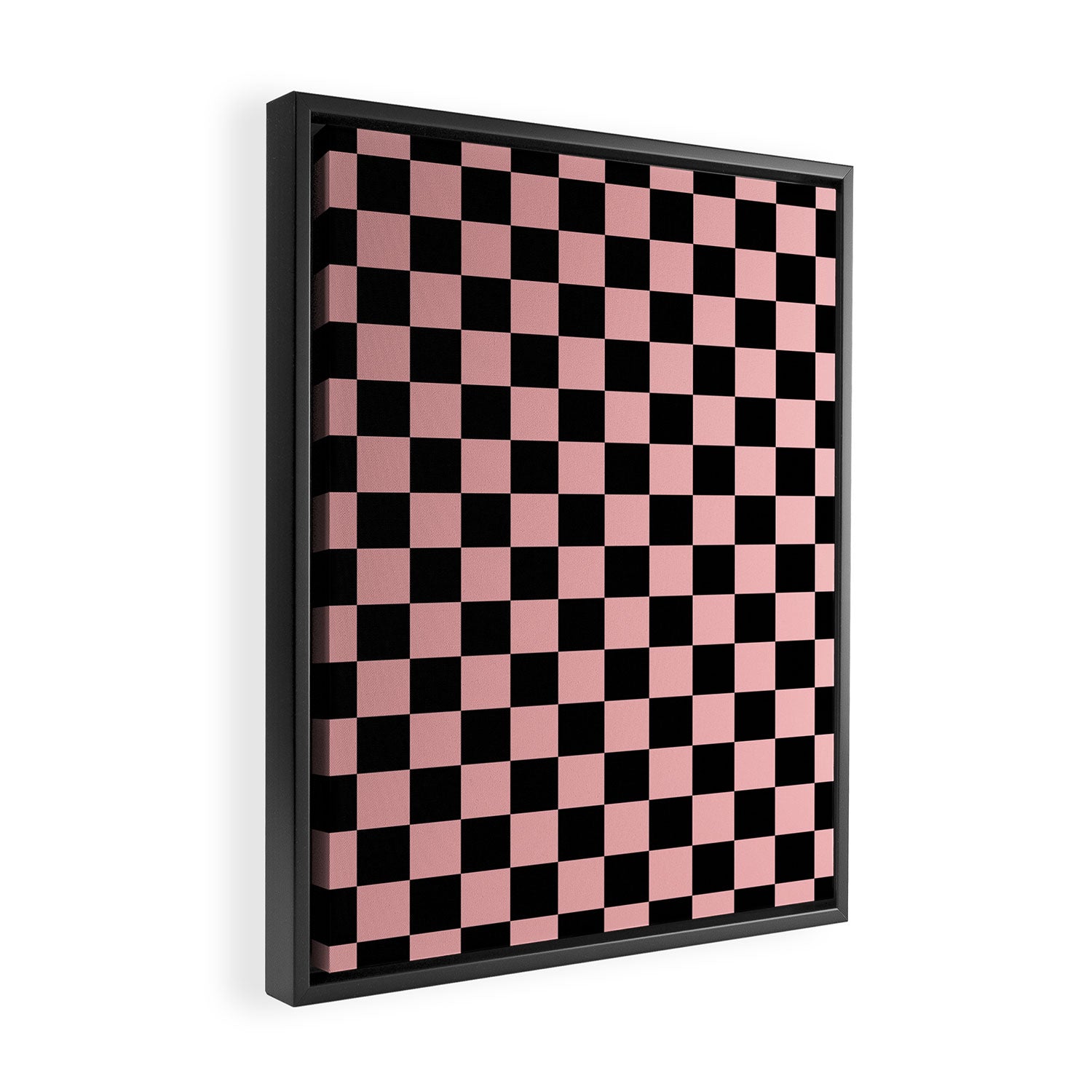 Pink and Black Checkered Checkerboard Check Pattern Framed Canvas Print Gallery Image 2
