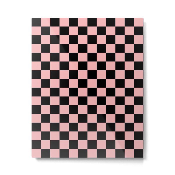Pink and Black Checkered Checkerboard Check Pattern Metal Print Gallery Image 1