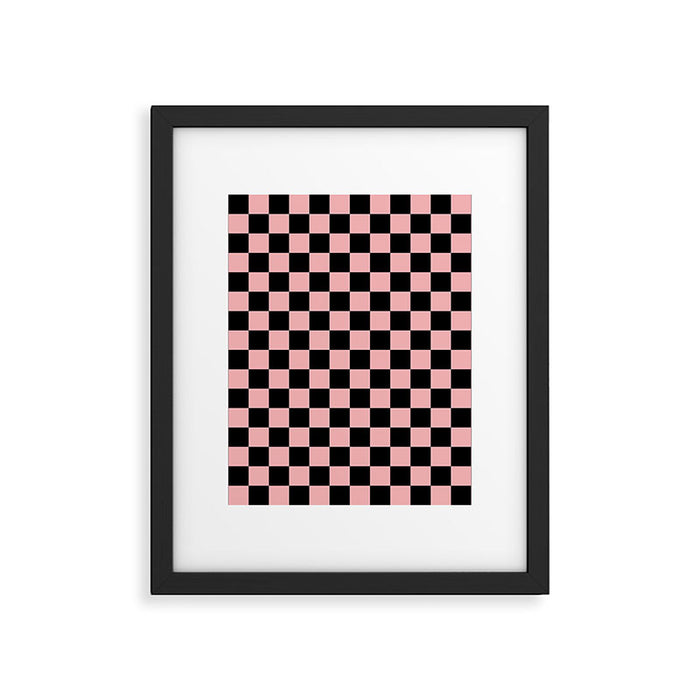 Pink and Black Checkered Checkerboard Check Pattern Framed Art Print Gallery Image 1