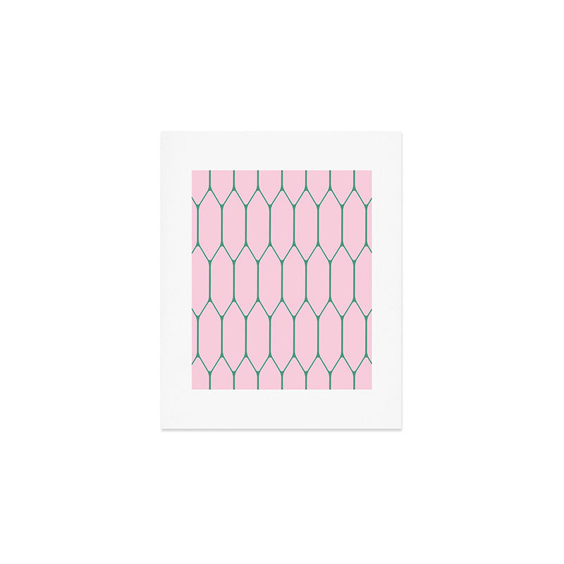 Pink and Green Long Honeycomb Minimalist Geometric Pattern Art Print Gallery Image 1