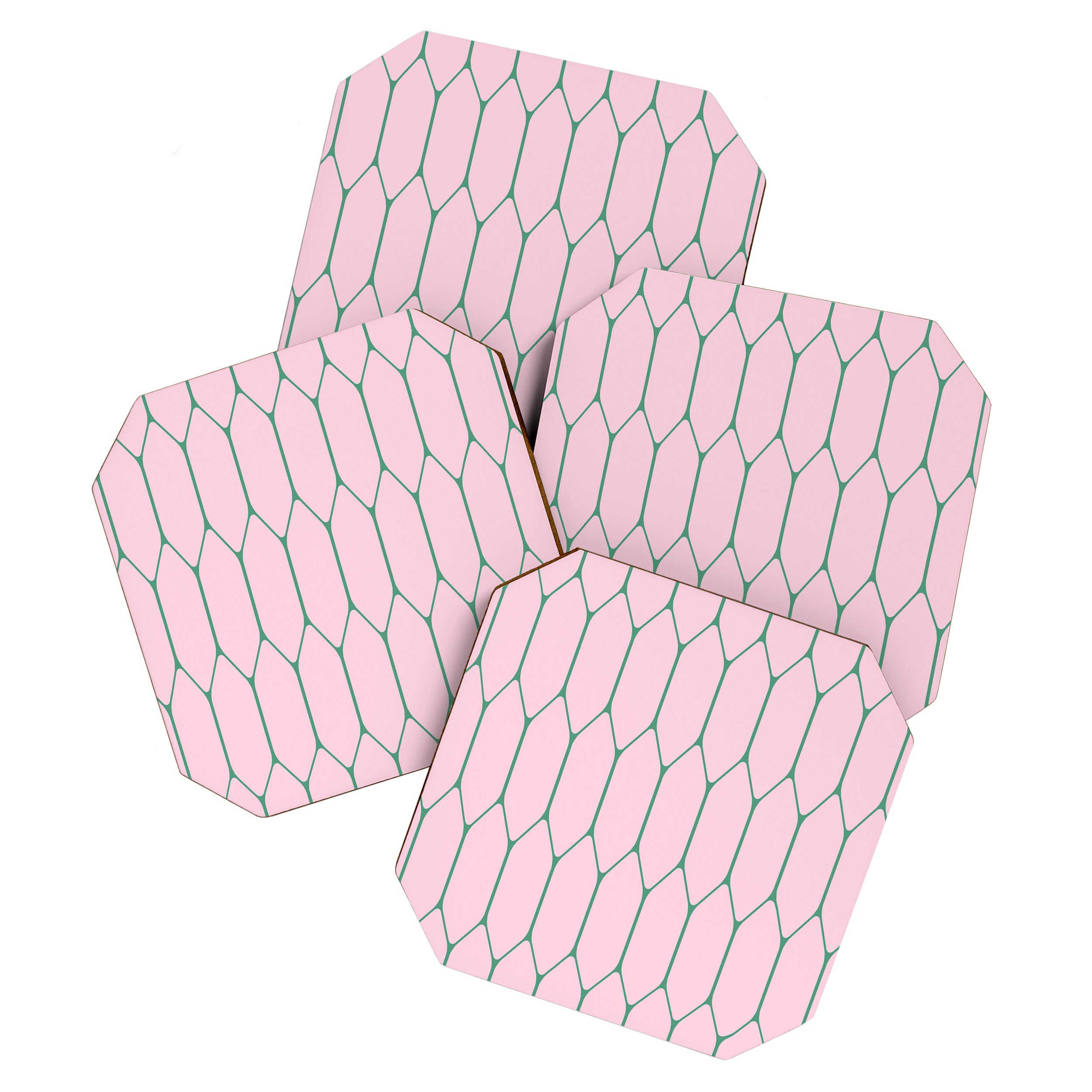 Pink and Green Long Honeycomb Minimalist Geometric Pattern Coaster Gallery Image 1