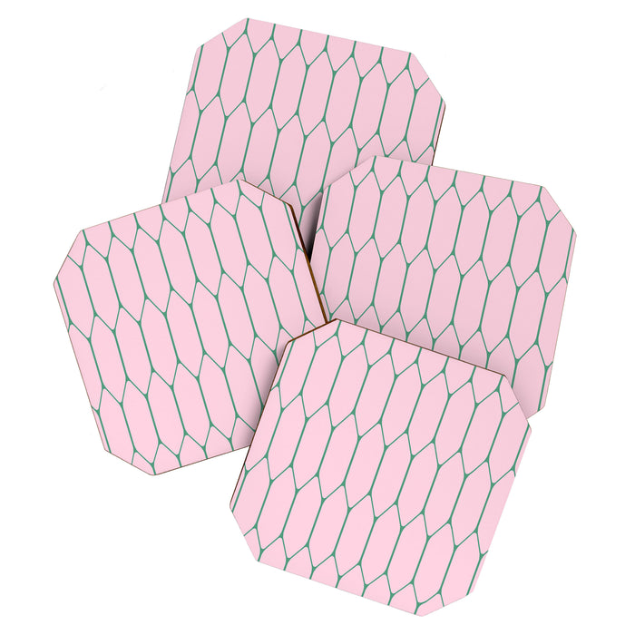 Pink and Green Long Honeycomb Minimalist Geometric Pattern Coaster Gallery Image 1