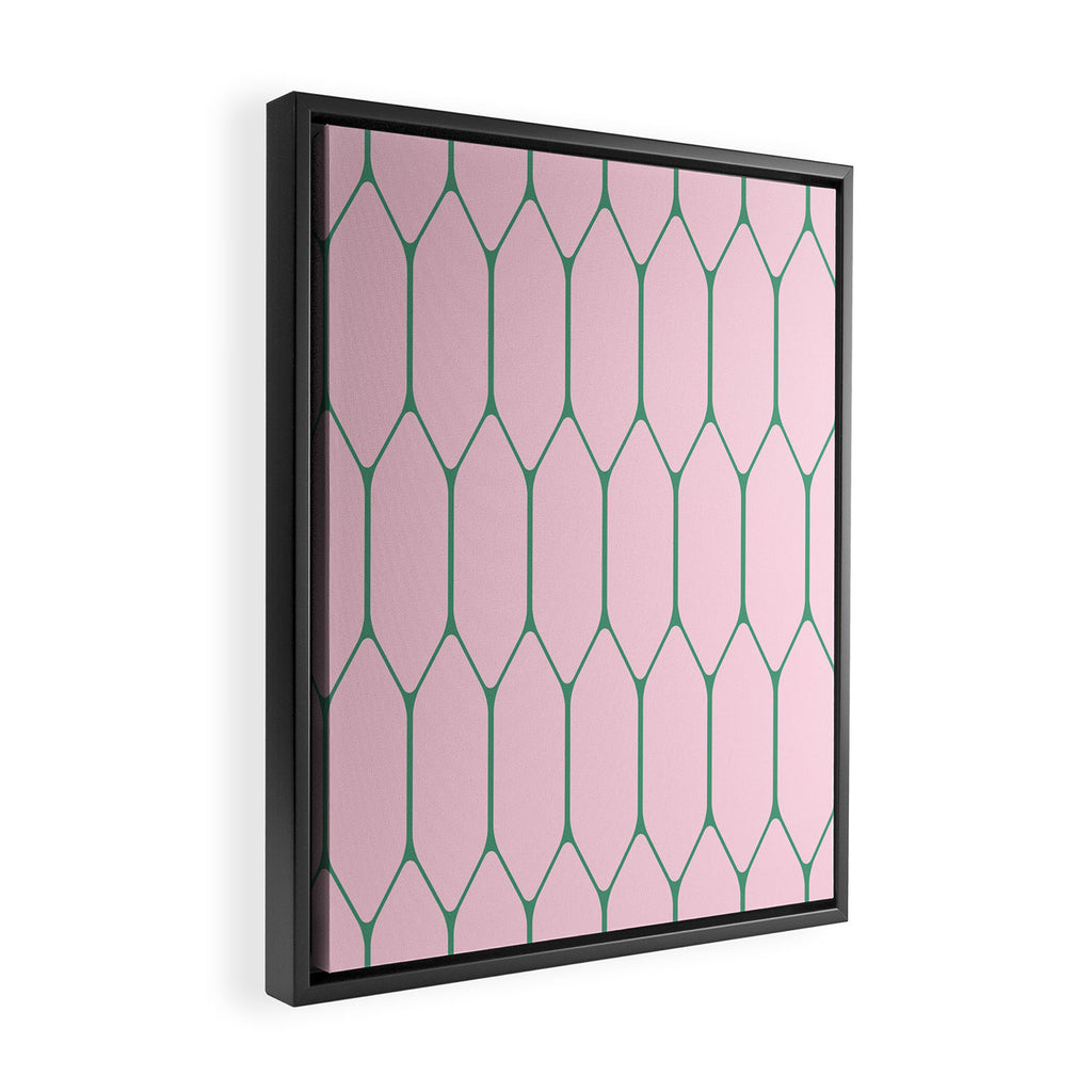 Pink and Green Long Honeycomb Minimalist Geometric Pattern Framed Canvas Print Gallery Image 2