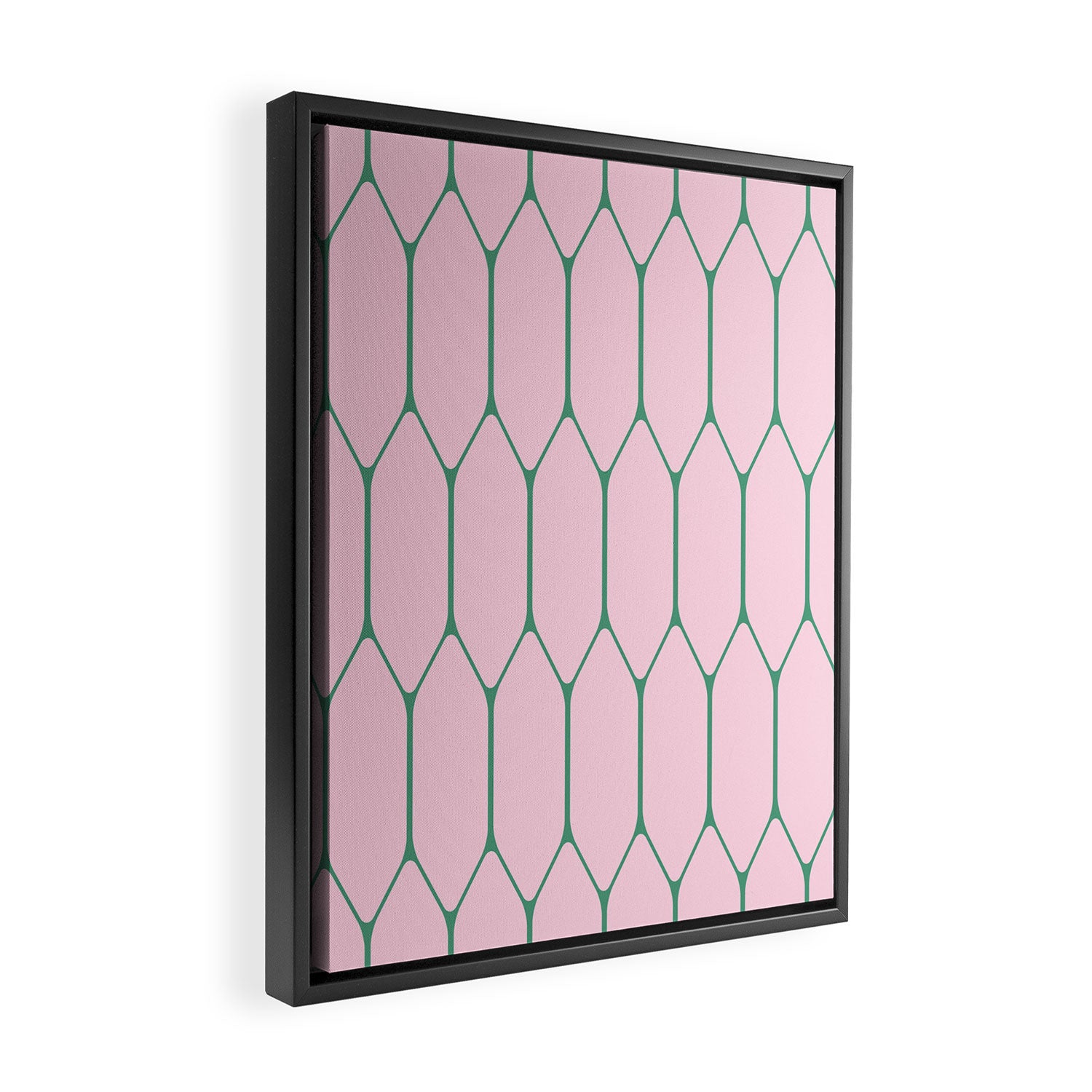 Pink and Green Long Honeycomb Minimalist Geometric Pattern Framed Canvas Print Gallery Image 2