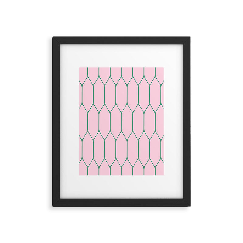 Pink and Green Long Honeycomb Minimalist Geometric Pattern Framed Art Print Gallery Image 6