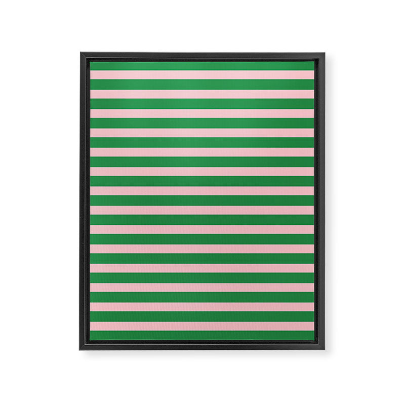 Pink and Green Narrow Stripe Pattern Framed Canvas Print Gallery Image 8