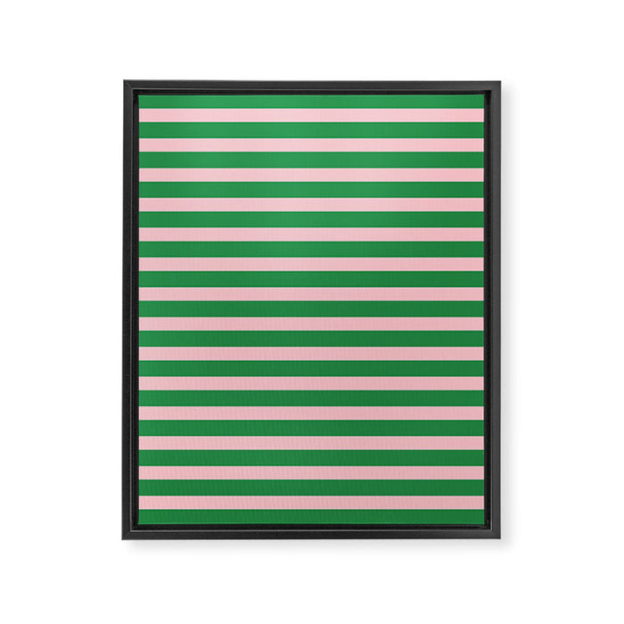 Pink and Green Narrow Stripe Pattern Framed Canvas Print Gallery Image 1