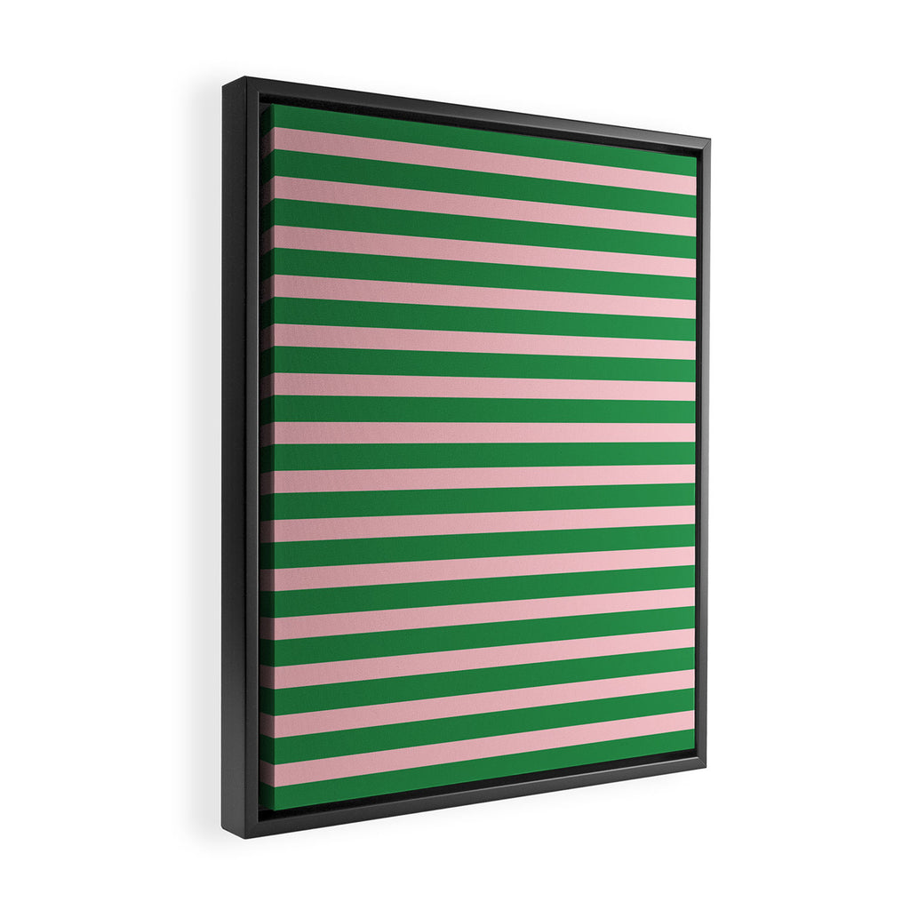Pink and Green Narrow Stripe Pattern Framed Canvas Print Gallery Image 2