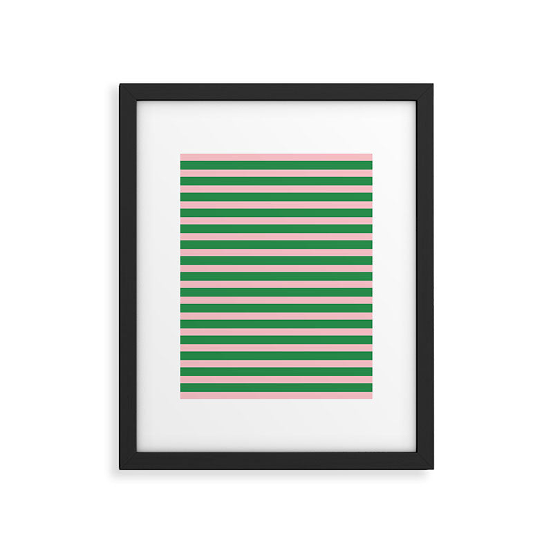 Pink and Green Narrow Stripe Pattern Framed Art Print Gallery Image 6