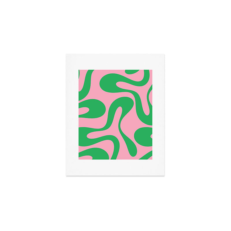 Pink and Green Soft Curves Retro Modern Abstract Pattern Art Print Gallery Image 1
