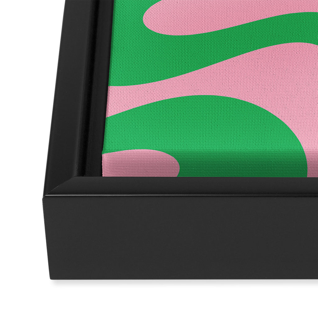 Pink and Green Soft Curves Retro Modern Abstract Pattern Framed Canvas Print Gallery Image 3