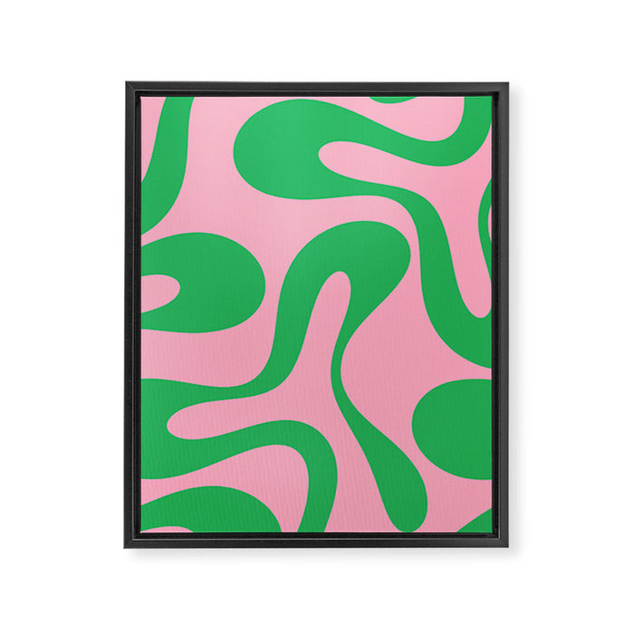 Pink and Green Soft Curves Retro Modern Abstract Pattern Framed Canvas Print Gallery Image 1