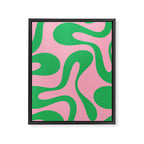 Pink and Green Soft Curves Retro Modern Abstract Pattern Framed Canvas Print Gallery Image 8
