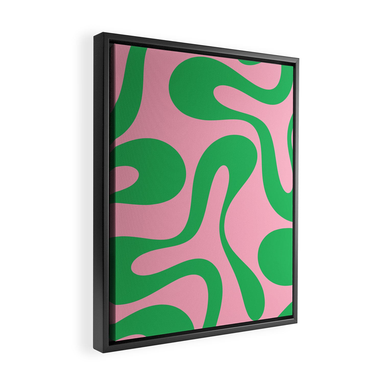 Pink and Green Soft Curves Retro Modern Abstract Pattern Framed Canvas Print Gallery Image 2