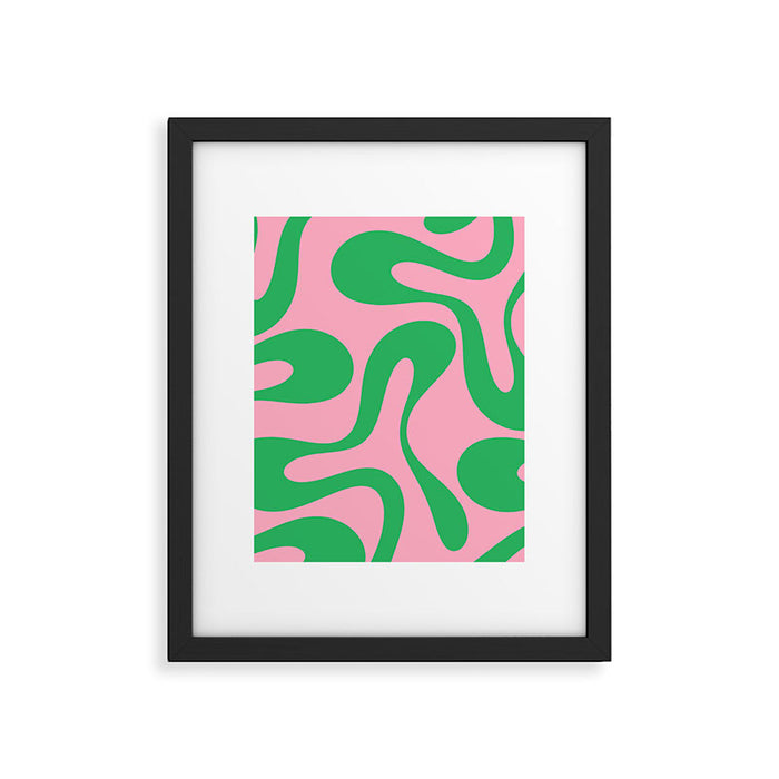 Pink and Green Soft Curves Retro Modern Abstract Pattern Framed Art Print Gallery Image 1