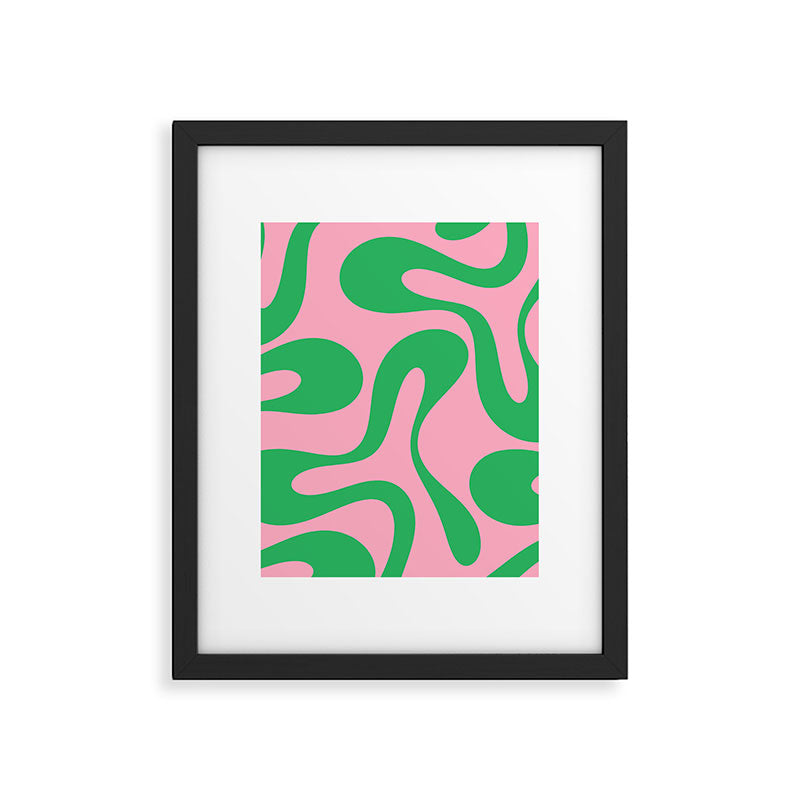 Pink and Green Soft Curves Retro Modern Abstract Pattern Framed Art Print Gallery Image 6