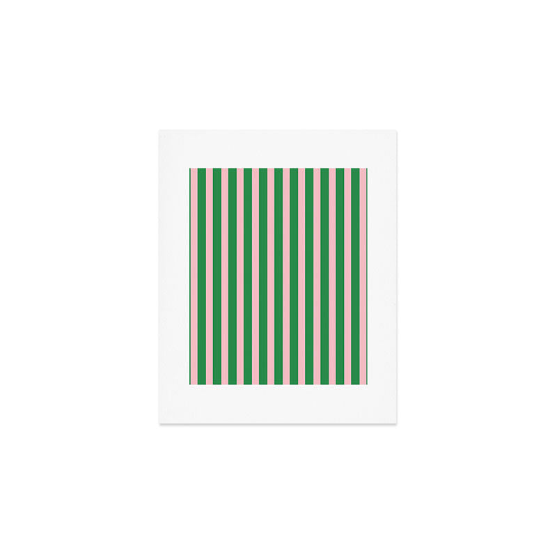 Pink and Green Stripes Narrow Vertical Stripe Pattern Art Print Gallery Image 1