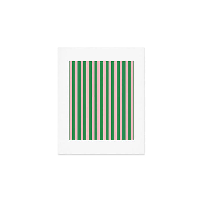 Pink and Green Stripes Narrow Vertical Stripe Pattern Art Print Gallery Image 1
