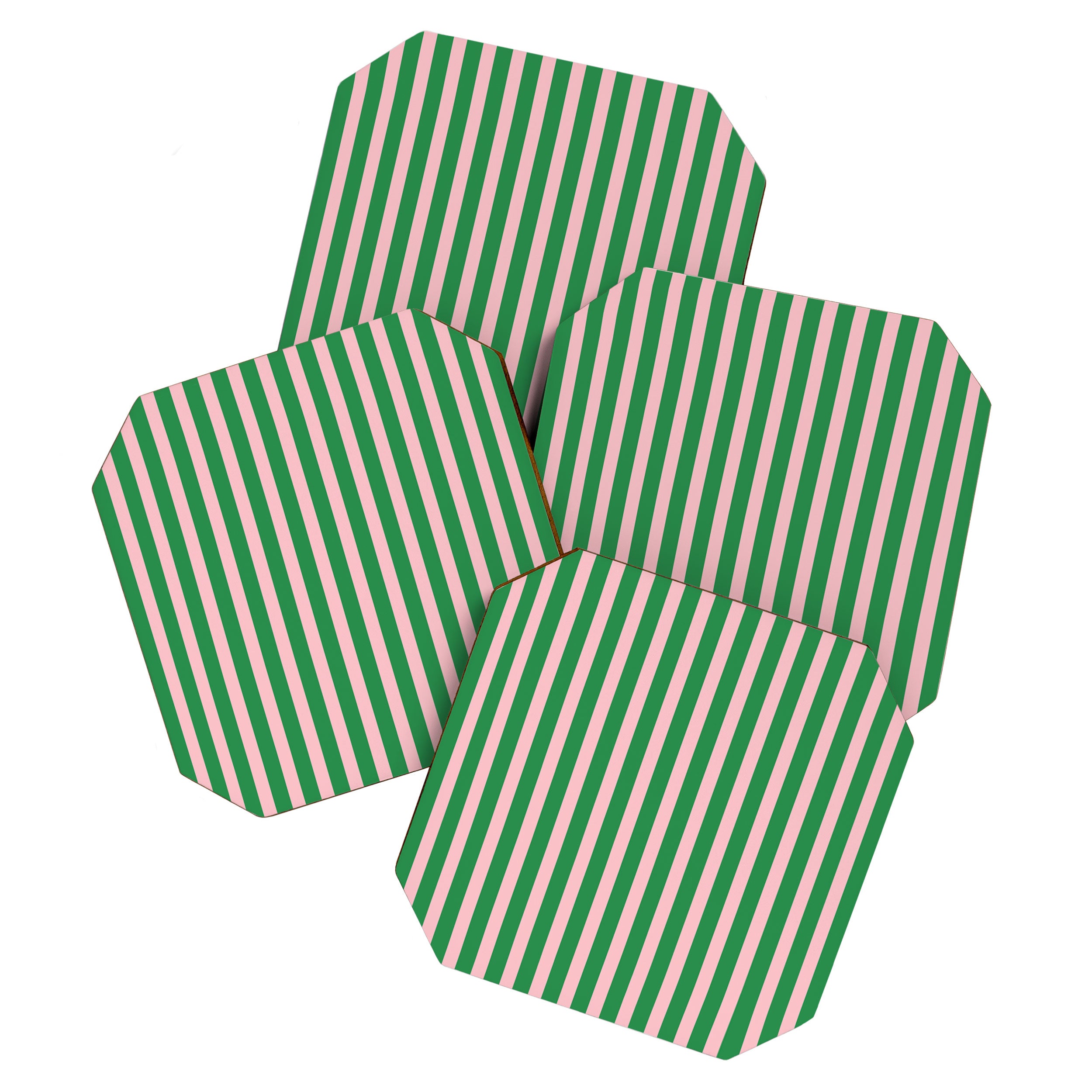 Pink and Green Stripes Narrow Vertical Stripe Pattern Coaster Gallery Image 1