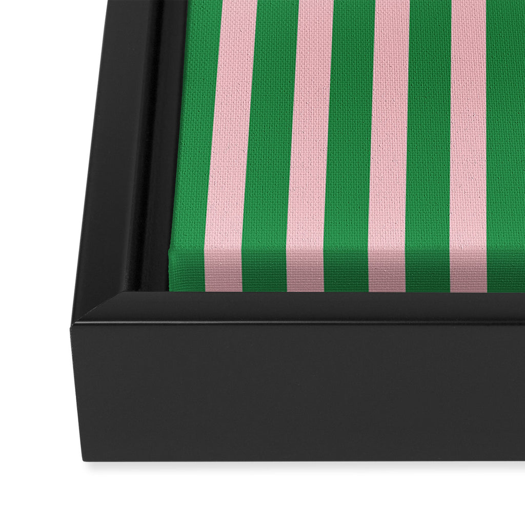 Pink and Green Stripes Narrow Vertical Stripe Pattern Framed Canvas Print Gallery Image 3