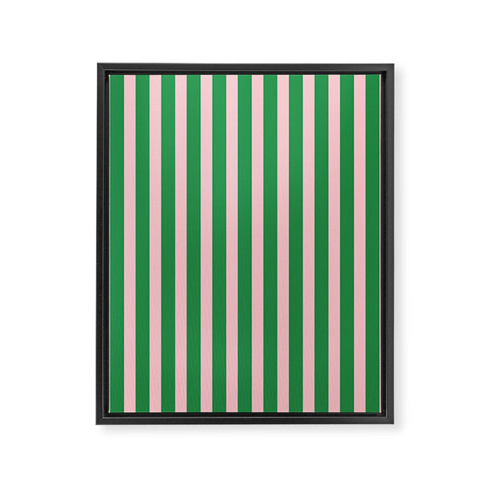 Pink and Green Stripes Narrow Vertical Stripe Pattern Framed Canvas Print Gallery Image 1