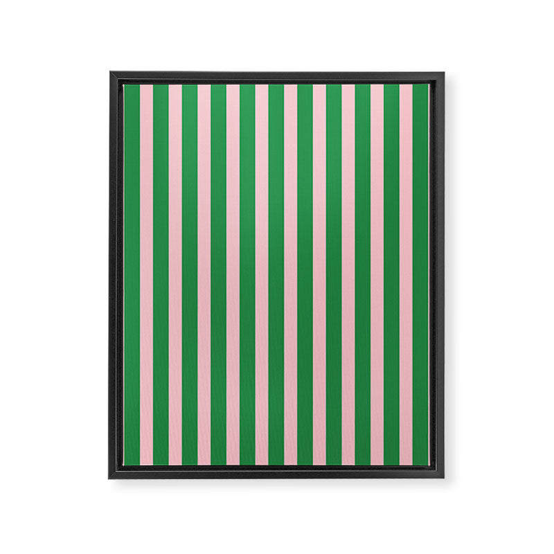 Pink and Green Stripes Narrow Vertical Stripe Pattern Framed Canvas Print Gallery Image 8