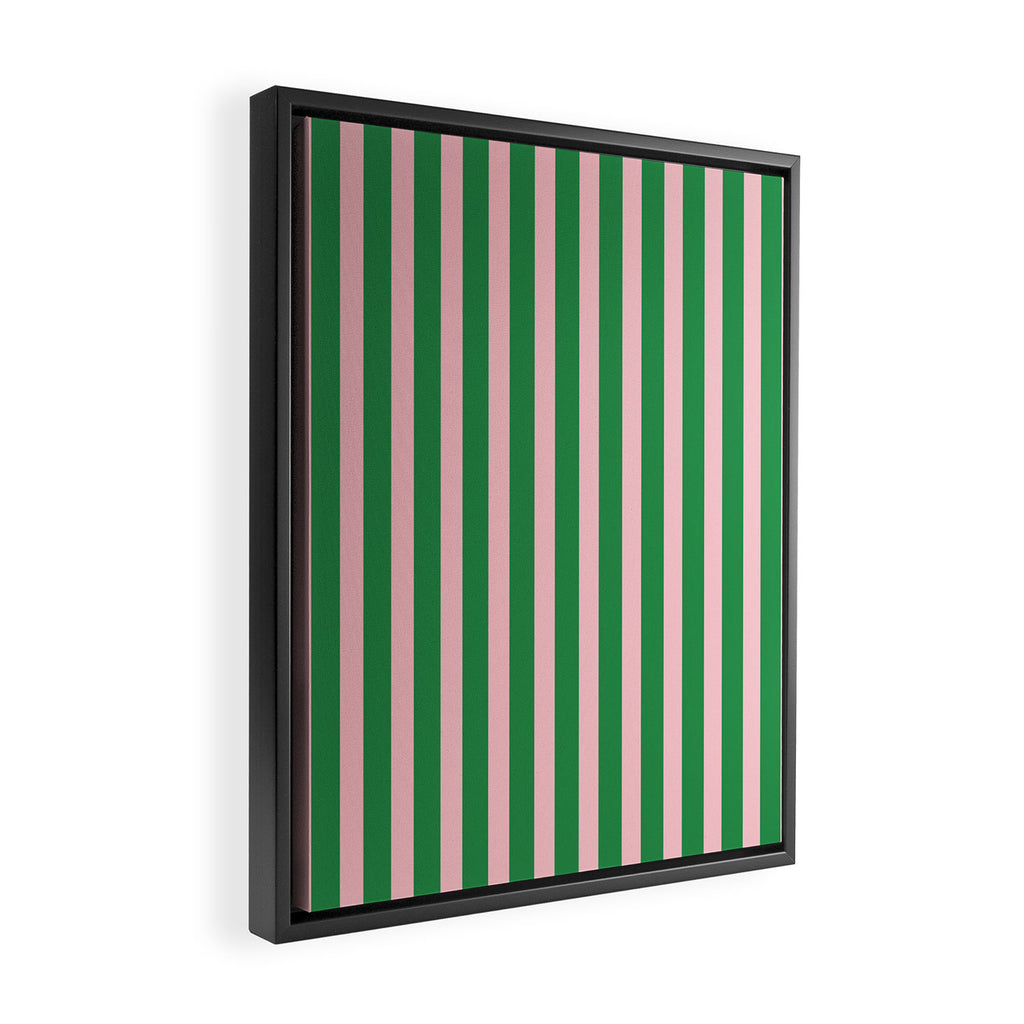 Pink and Green Stripes Narrow Vertical Stripe Pattern Framed Canvas Print Gallery Image 2