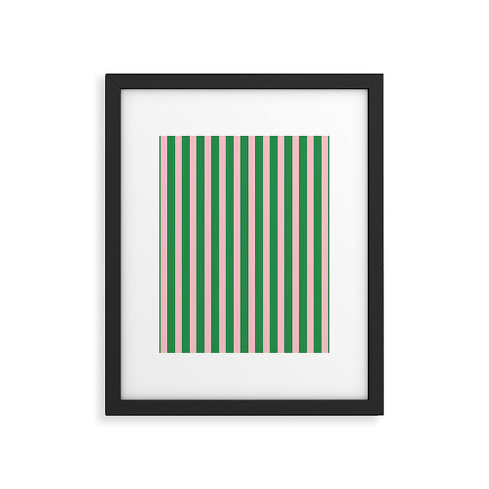 Pink and Green Stripes Narrow Vertical Stripe Pattern Framed Art Print Gallery Image 1