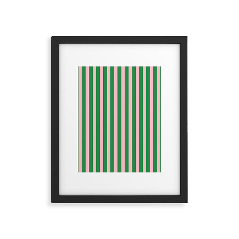 Pink and Green Stripes Narrow Vertical Stripe Pattern Framed Art Print Gallery Image 4