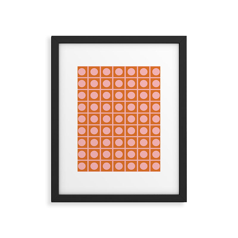 Pink and Orange Dot Grid Retro Modern Pop Pattern Framed Art Print Gallery Image 6