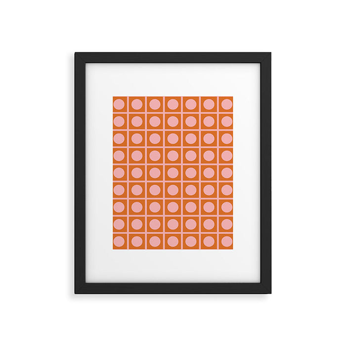Pink and Orange Dot Grid Retro Modern Pop Pattern Framed Art Print Gallery Image 1
