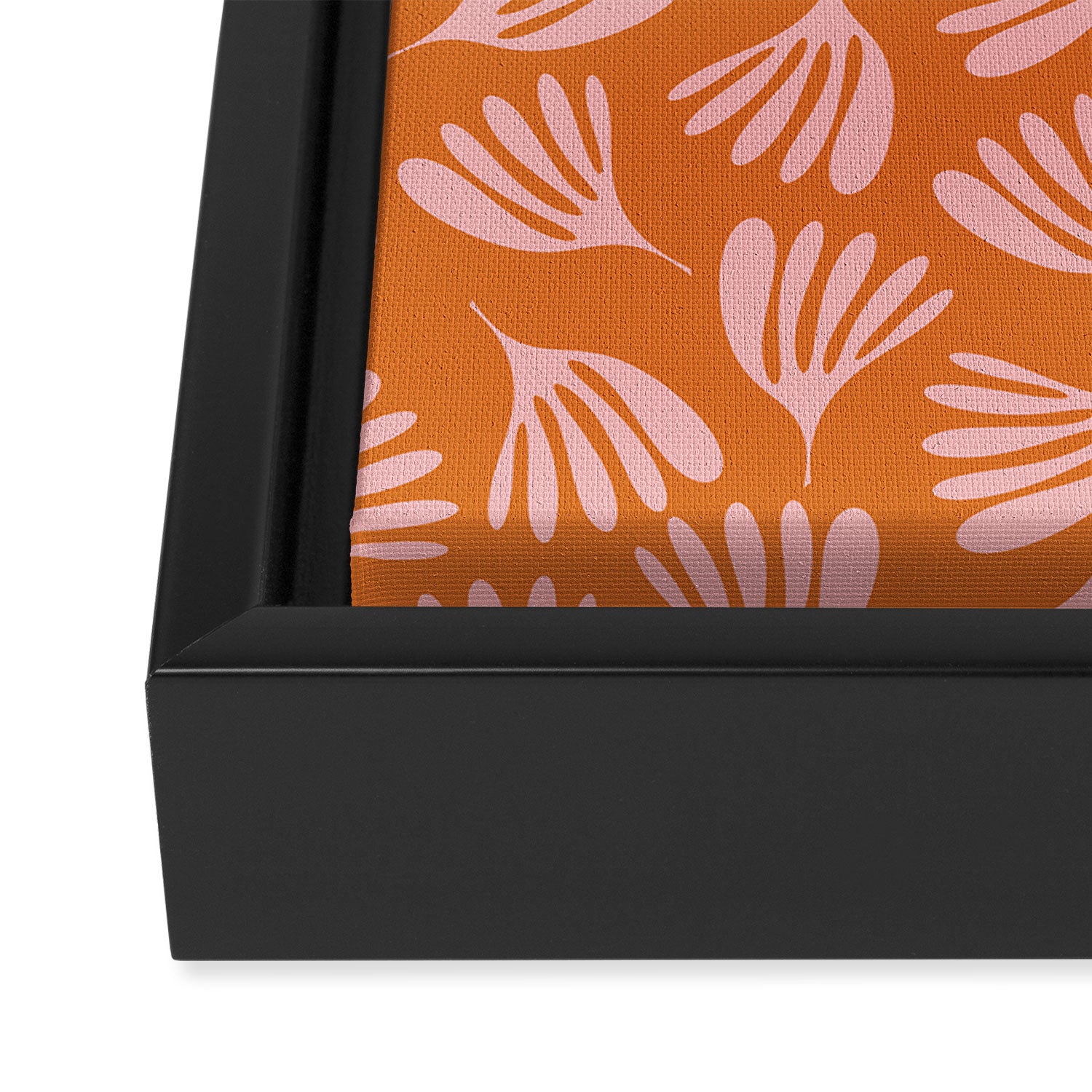 Pink and Orange Wispy Leaves Contemporary Abstract Pattern Framed Canvas Print Gallery Image 3